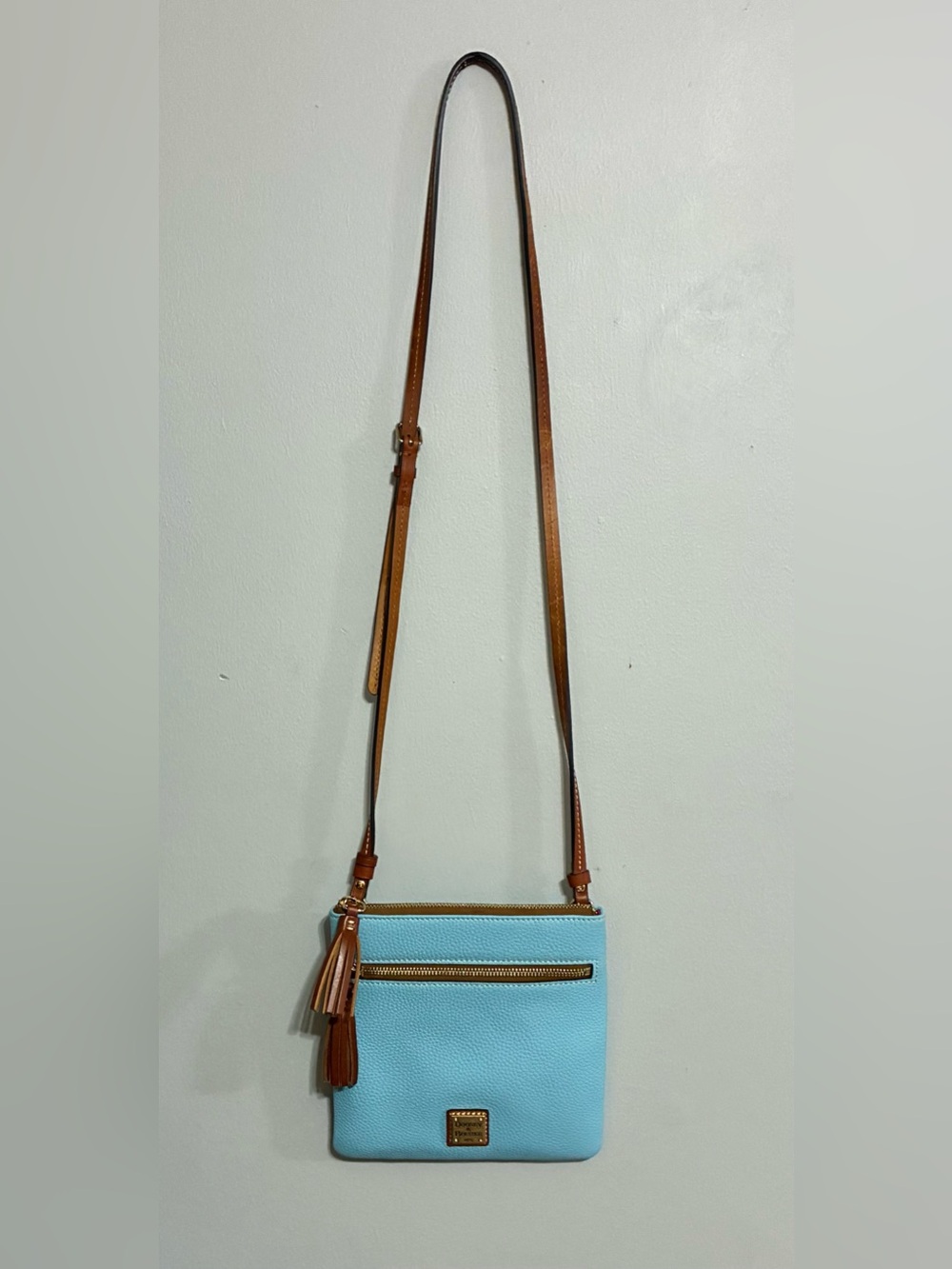 Dooney & Bourke Caribbean Blue Pebble Leather Crossbody Double Tassel Trim - Picture 4 of 12